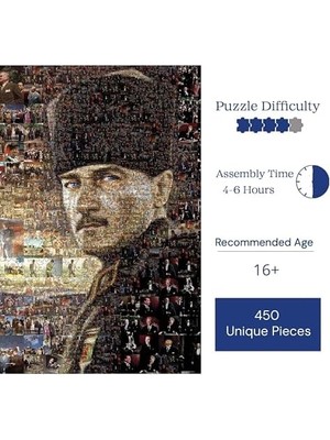 Ala Store Ahşap Puzzle Yetişkin - Ölümsüz Atatürk - 450 Parça, 29 x 39 cm - Yapıştırıcı Folyo Dahil - Benzersiz Şekilli Parçalar & Özel Figürler - R1-30