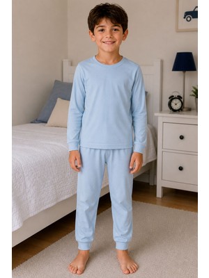 Zuzunga Soft Mavi %100 Pamuk Basic Erkek Çocuk Pijama Takımı