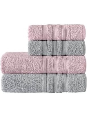 Ala Store Pamuklu 50X90-70X140 cm 4'lü Banyo Havlu Seti (Pembe)