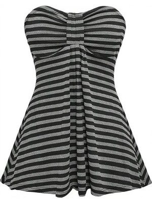 Moonstyle Collection Siyah Antrasit Çizgili Twist Y2K Straplez Crop
