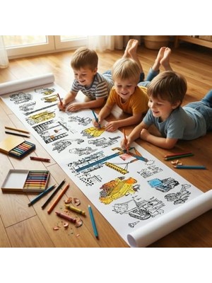 Ala Store Boyama Kağıdı Rulo Iş Makineleri Inşaat Kitabı 4 Metre Uzunluk 45 cm Genişlik