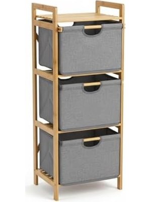 Ala Store Doğal Bambu 3 Katlı Organizer Raf 43X33X98 cm - Çok Amaçlı Banyo Mutfak ve Balkon Düzenleyici