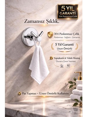 Ala Store Banyo 304 Paslanmaz Çelik V Bornoz Havluluk, Askılık – 5 Yıl Garantili – Yapışkanlı & Vidalı Montaj