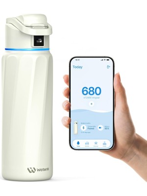 Ala Store Waterh Boost Yalıtımlı Paslanmaz Çelik Akıllı Su Şişesi, 32 Oz Bluetooth Akıllı Izleyici ve Içki Hatırlatma (Beyaz)