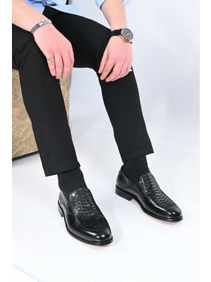 Bestello Bağcıksız Kösele Taban Hakiki Piton Deri Klasik Ayakkabı 333-3124 Erkek Ayakkabı