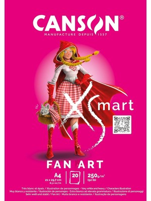 Ala Store Canson Xsmart Fanart, Çizim Kağıdı, Beyaz, Düz, 250 G/m², Uzun Sayfa, A4-21 x 29,7 Cm, Beyaz, 20 Yaprak, Renkli