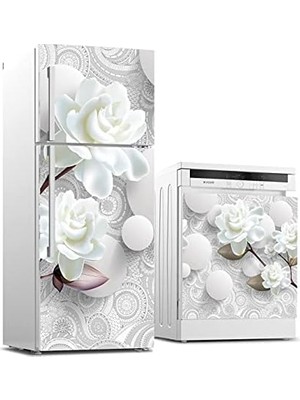 Ala Store Buzdolabı ve Bulaşık Makinası Beyaz Eşya Kaplama 3D Beyaz Gül
