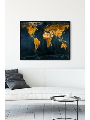 Ala Store (PSTER12153) Masmavi Dünya Haritası Çerçeveli Tablo (40X50CM)