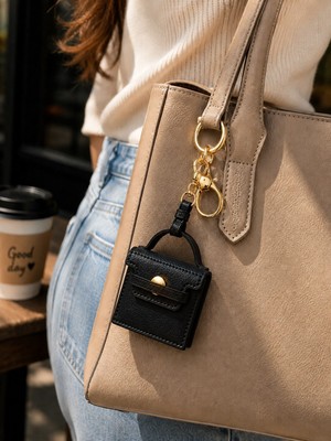 Biton Toptan Siyah Mini Çanta Charm Anahtarlık | Çanta Aksesuarı & Ipod Tarzı Mini Cüzdan Charm