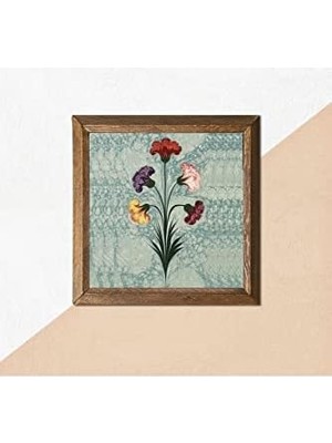 Ala Store Ebru Sanatı Taş Duvar Tablosu Ahşap Çerçeveli Duvar Dekoru Art 25X25CM W1-243