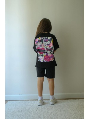 Cg Kids Kuromi Kız Çocuk Tshirt ve Şort Alt Üst Takım Süper Kalite Sırt Baskı Detaylı
