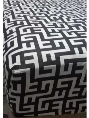 Ala Store Desenli Lastikli Çarşaf Seti (Siyah-Beyaz, Çift Kişilik 180 x 200)