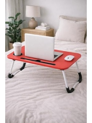 Ala Store Portatif Atlantik Kırmızı Renk Laptop Sehpası Katlanabilir Çalışma Masası Kahvaltı Masası