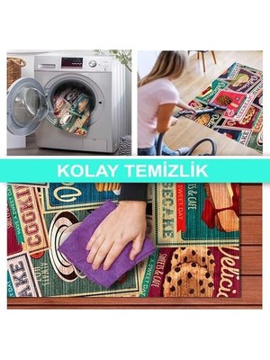 Ala Store Dizayn Krizan Kadife Pamuk Tabanlı Yıkanabilen Kaydırmaz Antibakteriyel Mutfak Halısı 100X200