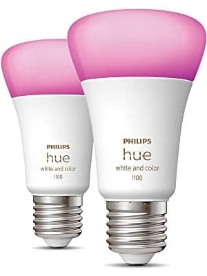 Ala Store Hue Beyaz ve Renkli Ambiyans, E27 Akıllı LED Ampul, 75W Eşdeğeri, 75W, 1100 Lümen, Bluetooth Uyumlu, 2'li Paket, Alexa, Asistan ve Homekit ile Çalışır, Renkli Beyaz