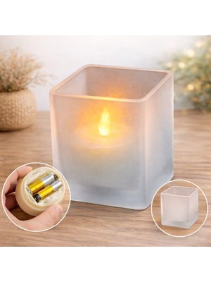 Ala Store Cam Kavanoz Içinde Pilli LED Mum | Gerçekçi Alev Efekti | 2x Aaa Pil ile Çalışır (Piller Dahil Değildir) | Dekoratif ve Güvenli Işık