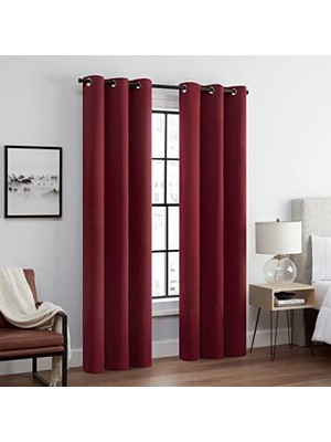 Ala Store Andover Düz Üçlü Dokuma Termal Karartma Halkalı Yatak Odası Için Perde (2 Panel), 106,68 cm x 274,32 Cm, Kırmızı