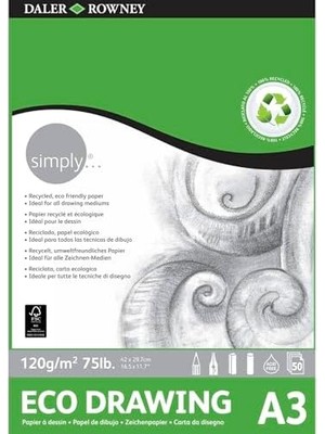 Ala Store Yapıştırılmış Çizim Bloğu, Daler Rowney Simply Için Ideal, Format 29,7 x 42 Cm, 120 G/m² Ince Tanecikli 50 Yaprak Kağıt