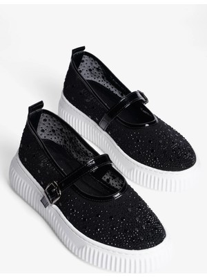 Mubiano Kadın Taşlı Sneaker Babet Bantlı Günlük Şık Novira Siyah