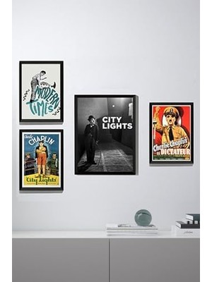 Ala Store (PSTER21511) Charlie Chaplin 4 Parçalı Çerçeve Seti