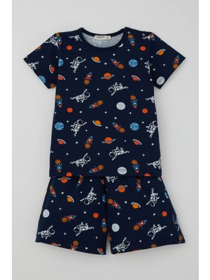 Breeze Erkek Bebek Şortlu Pijama Takımı Galaksi Temalı Astronot Desenli 9 Ay-3 Yaş, Lacivert