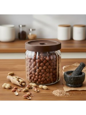 Ala Store Akasya Kapaklı Çizgili Cam Kavanoz (450 Ml) | Hava Geçirmez, Modern Fitilli Tasarım Gıda Saklama Kabı | Baharat, Kuruyemiş, Atıştırmalık ve Kahve Kavanozu (9X10 Cm)