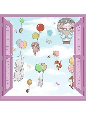 Ala Store Çocuk Odası Bebek Odası Pencere Poster Duvar Kağıdı Balonlar