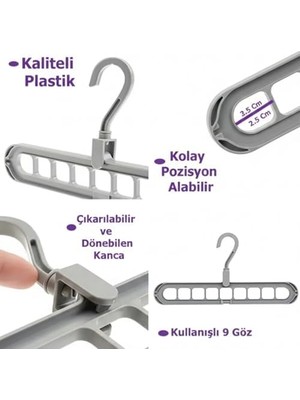 Ala Store Usin 9 Göz Katlanabilir Akıllı Elbise Askısı Askılık Elbise Dolabı Düzenleyici Organizer (1)