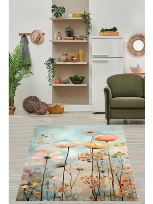 Ala Store Floral Desen Modern Yıkanabilir Kaymaz Taban Leke Tutmaz Salon Halısı PNHS11, 100 x 350