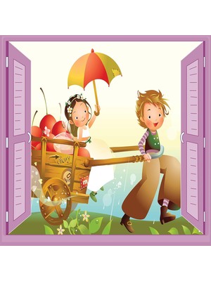 Ala Store Çocuk Odası Bebek Odası Pencere Poster Duvar Kağıdı At Arabası