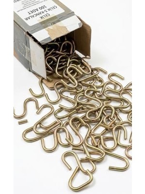 Ala Store S Kanca Seti - 100 Adet, Çok Amaçlı Metal Askı, Mutfak Gereçleri, ve Banyo Düzenleyici, Şık Pirinç Görünümlü Dayanıklı Çelik Kanca (5 Cm, Büyük S)