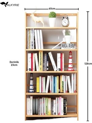 Ala Store 5 Katlı Bambu Raf Kitaplık 60X23X128 cm Çok Amaçlı Düzenleyici Dekoratif Organizer
