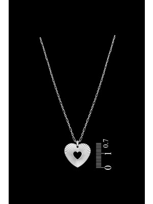 Roxx Jewellery 925 Ayar Gümüş Çizgili Kalp Ataç Zincirli Kadın Kolye