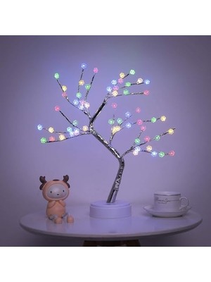 Ala Store LED Gece Lambası Bonsai Tasarımlı Mini Ağaç Süslü LED Işıklı 2 Fonksiyonlu, Bükülebilir Kolay Dallar Dokunmatik LED Ağaç Lamba (Rain Flower) *M60LM*