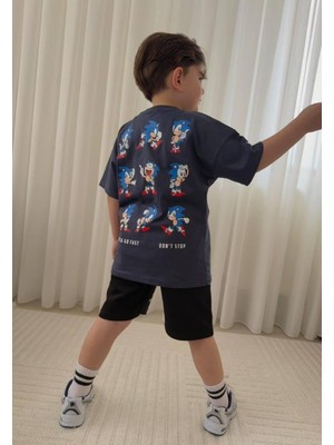 Cg Kids Sonic Erkek Çocuk Tshirt & Şort Alt Üst Takım Süper Kalite Sırt Baskı Detay