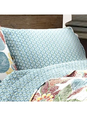 Ala Store Lush Yorgan Çiçekli Yaprak Baskılı 3 Parça Ters Çevrilebilir Yatak Takımı,, Turuncu ve Mavi