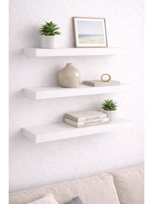 Ala Store Duvar Rafı 3’lü Set 50X15 cm Beyaz | Dekoratif Duvara Monte Raf | Salon, Mutfak, Banyo ve Ofis Için Modern Raf