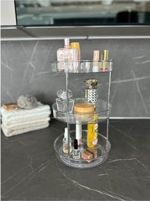 Ala Store Elpida Üç Katlı Döner Raf Banyo Mutfak Makyaj Düzenleyici - Şeffaf M-E64-16-3K