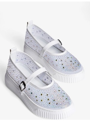 Mubiano Kadın Taşlı Sneaker Babet Bantlı Günlük Şık Novira Beyaz
