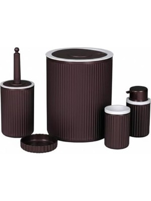 Ala Store 5’li Mürdüm Rengi Banyo Seti – Çöp Kovası, Sıvı Sabunluk, Diş Fırçalık, Sabunluk ve Wc Fırçası – Modern Çizgili Şık Tasarım