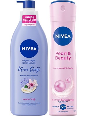 Ala Store Değerli Yağlar Içeren Vücut Losyonu Kiraz Çiçeği & Jojoba Yağı, 400 ml + Kadın Sprey Deodorant Pearl&beauty 150 ml