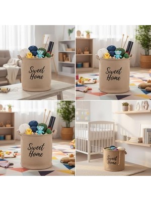 Ala Store " " Yuvarlak Jüt Düzenleyici Sepet (Çap 32CM, Yükseklik 36CM) – Krem Renk Katlanabilir Kumaş Kulplu Organizer | Büyük Boy Oyuncak, Çamaşır, Battaniye ve Ev Tekstili Sepeti