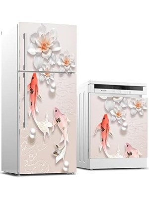 Ala Store Buzdolabı ve Bulaşık Makinası Beyaz Eşya Kaplama 3D Balık Çiçek Zemin