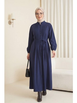 Moda Morfo Önü Nervürlü Yarım Düğmeli Poplin Elbise -Laci
