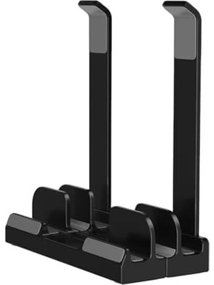 Ala Store Laptop Stand Dikey ve Eğimli 3 Slotlu Ayarlanabilir Masaüstü Organizer Telefon Tablet Uyumlu Kaymaz Silikon Pedli Ergonomik Masa Düzenleyici Pvc Tpu Alaşım Siyah