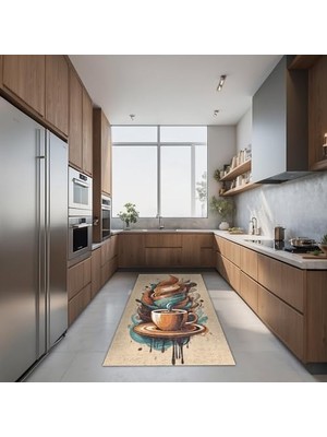 Ala Store Alese Kadife Kaymaz Pamuk Tabanlı Yıkanabilir Antibakteriyel Mutfak Halısı 120X180