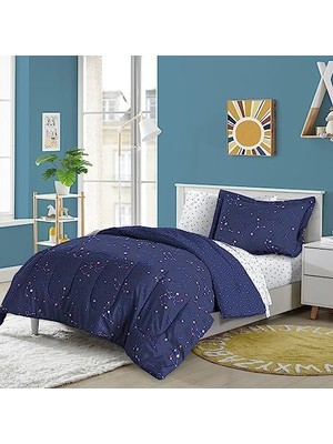 Ala Store Dream Factory Çocuk 5 Parça Komple Yatak Seti Kolay Yıkanabilen Süper Yumuşak Mikrofiber Yorgan Yatağı, Ikiz, Lacivert Zodyak