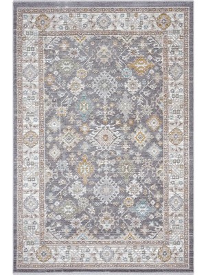 Ala Store Zaraf Açık Gri Etnik Desen Makine Halı Modern Oturma Odası Salon Ince Yazlık Halı
