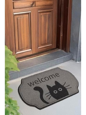 Ala Store Premium Serisi Dekoratif Kapı Önü Paspas 61 x 40 Cm, Kedi Desenli