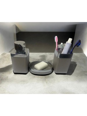 Ala Store Wespa 3'lü Banyo Seti, Modern Tasarım Diş Fırçalığı, Sıvı Sabunluk ve Sabunluk, Gri Renk